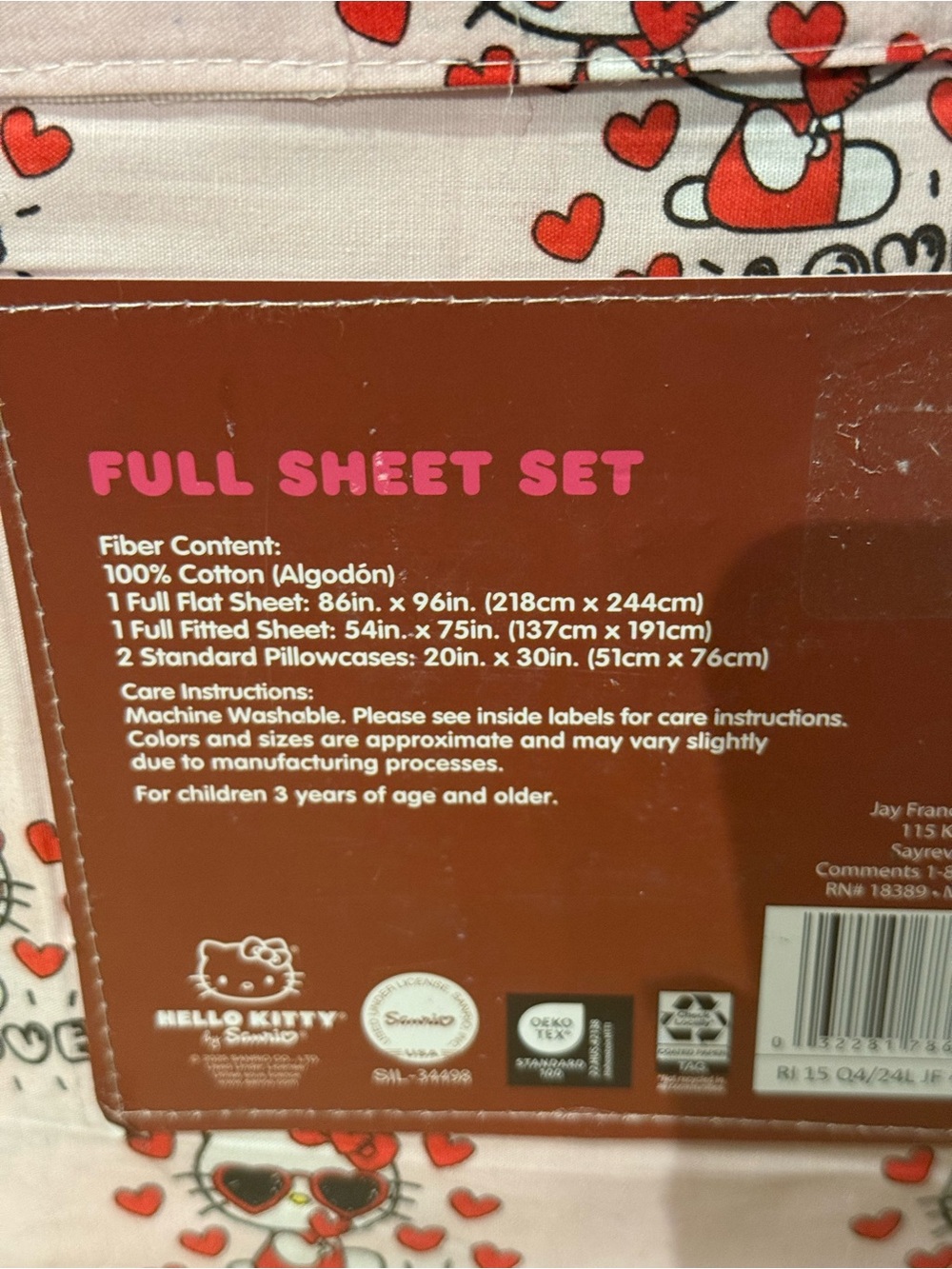 Hello Kitty Full Sheet Set Pink Background Kitty with Sunglasses 100% Cotton